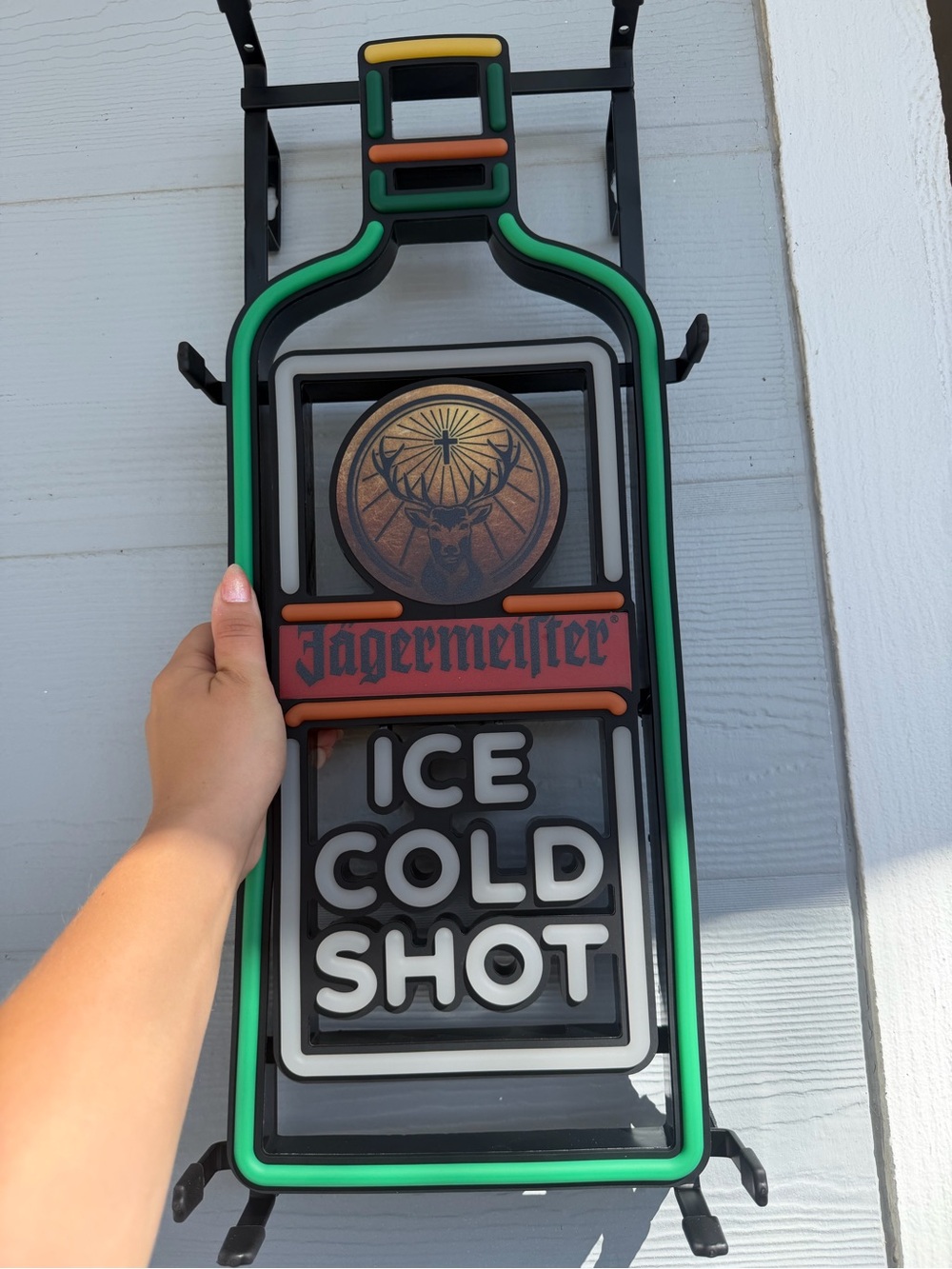 Jägermeister Ice Cold Shot Neon Bottle Sign - Green Black Orange